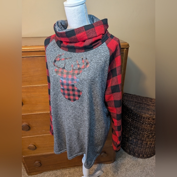 Buffalo Plaid Reindeer Lightweight Sweater XXL - Picture 2 of 13